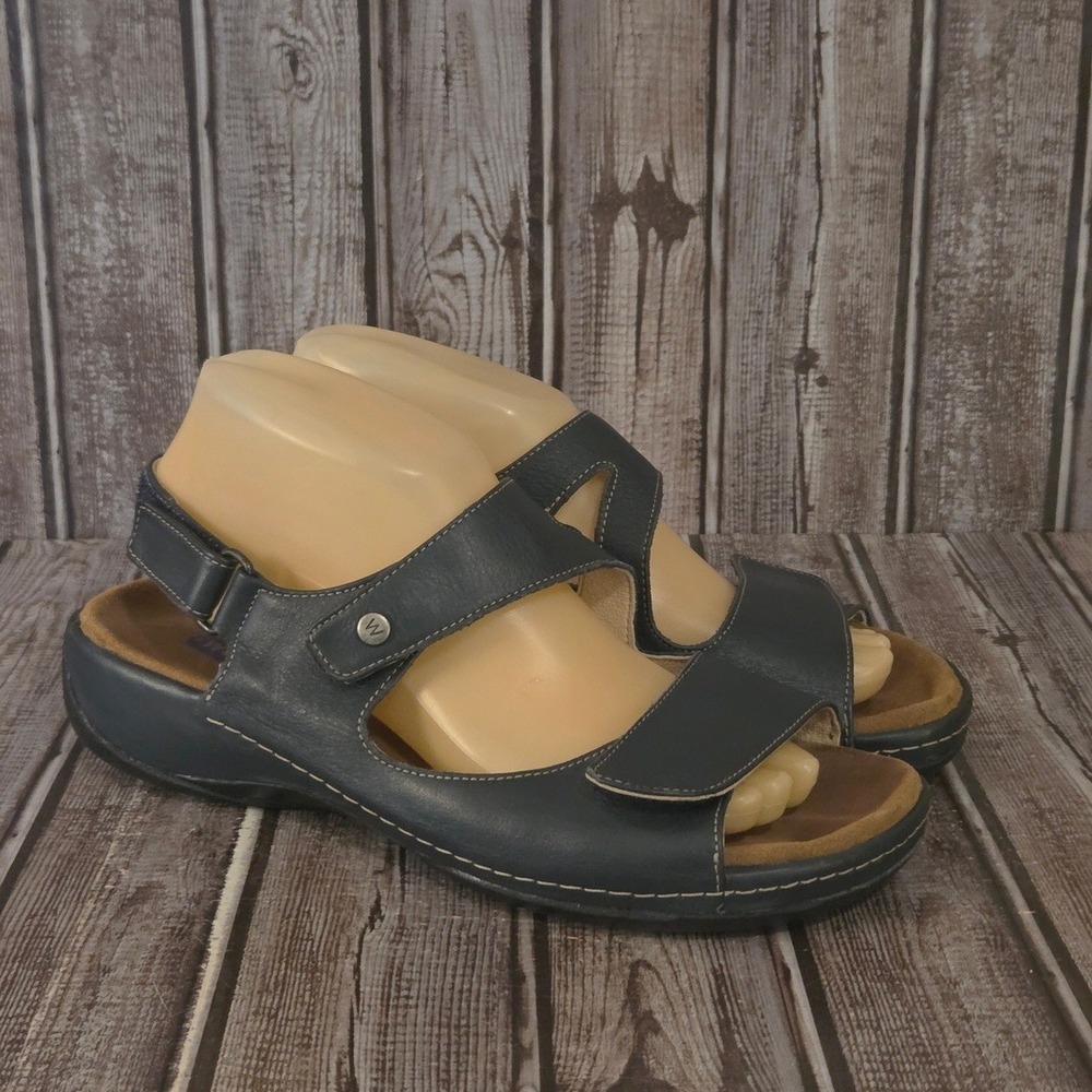 Sz 39 / 8 Womens Wolky Liana Navy Blue Leather Comfort Walking Sandals VGUC! - Picture 3 of 6
